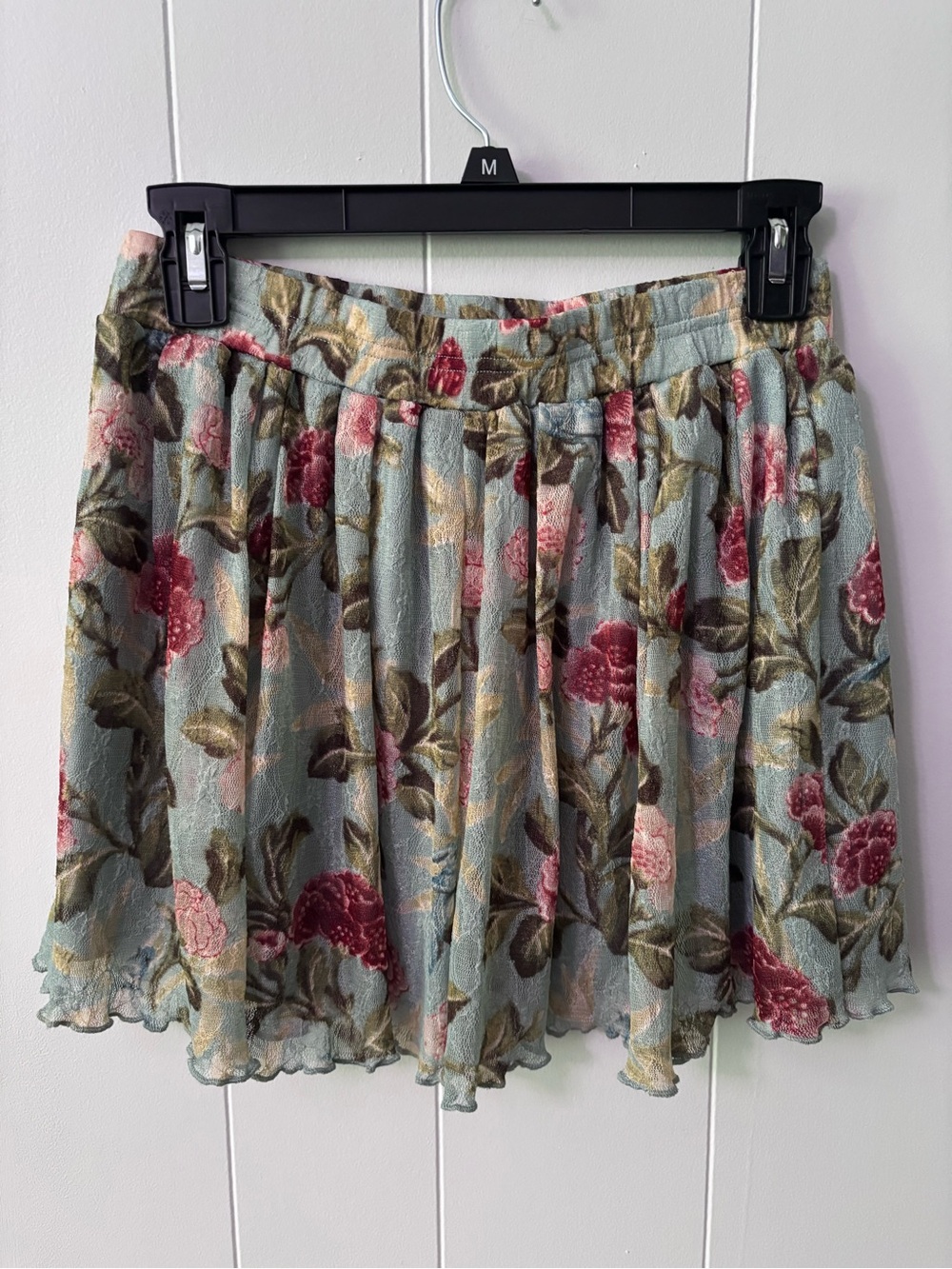 RL Denim & Supply Pleated Mini Skirt in Blue Lace w/ Pink Floral Print Medium - Picture 3 of 8